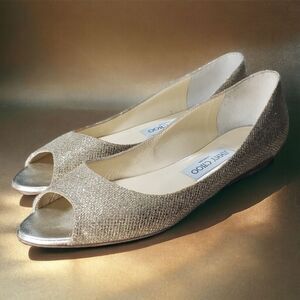 Jimmy Choo Glam Fairycore balletBeck Glitter Metallic Peep Toe Flats